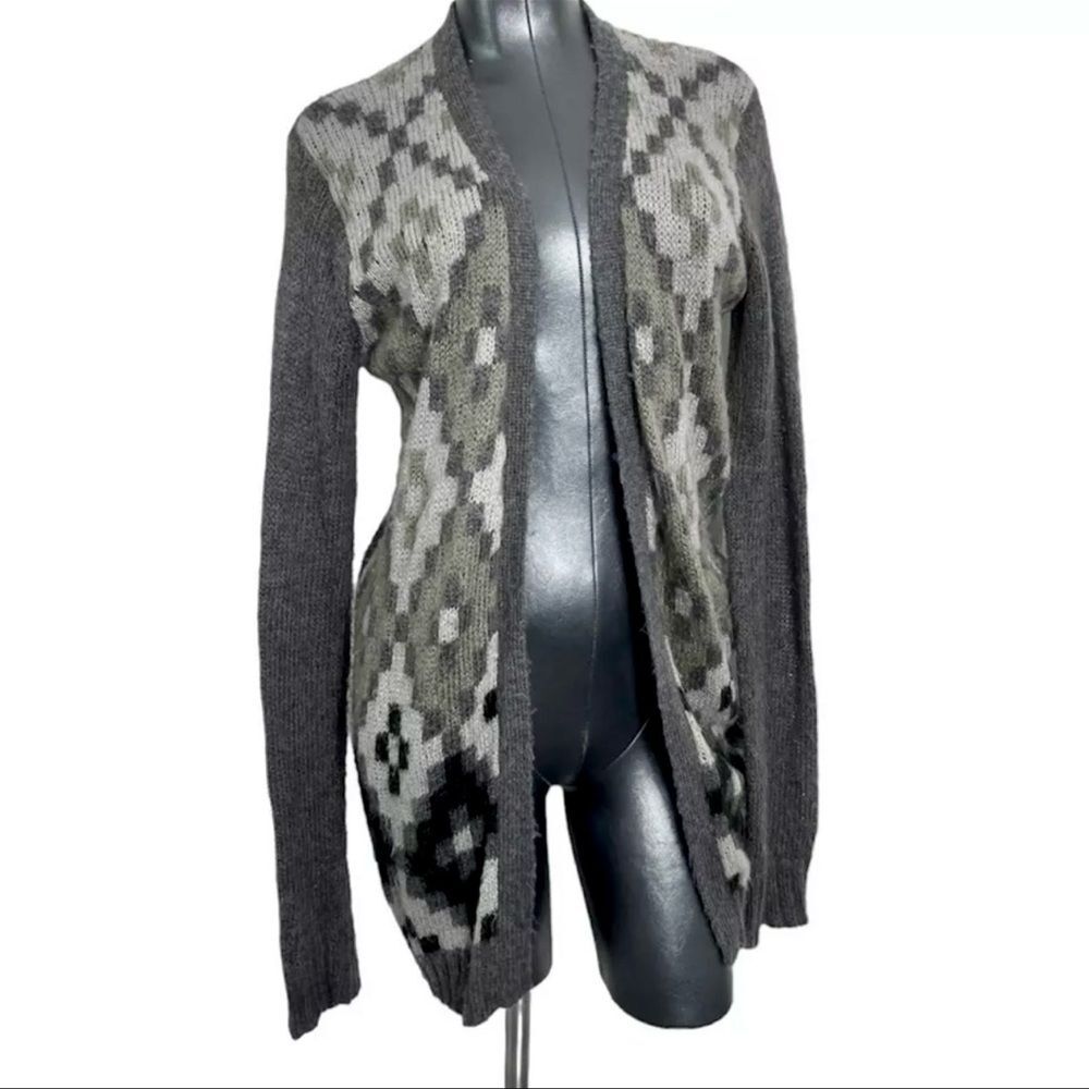 wooden ships pattern open front long sleeve sweater cardigan size medium